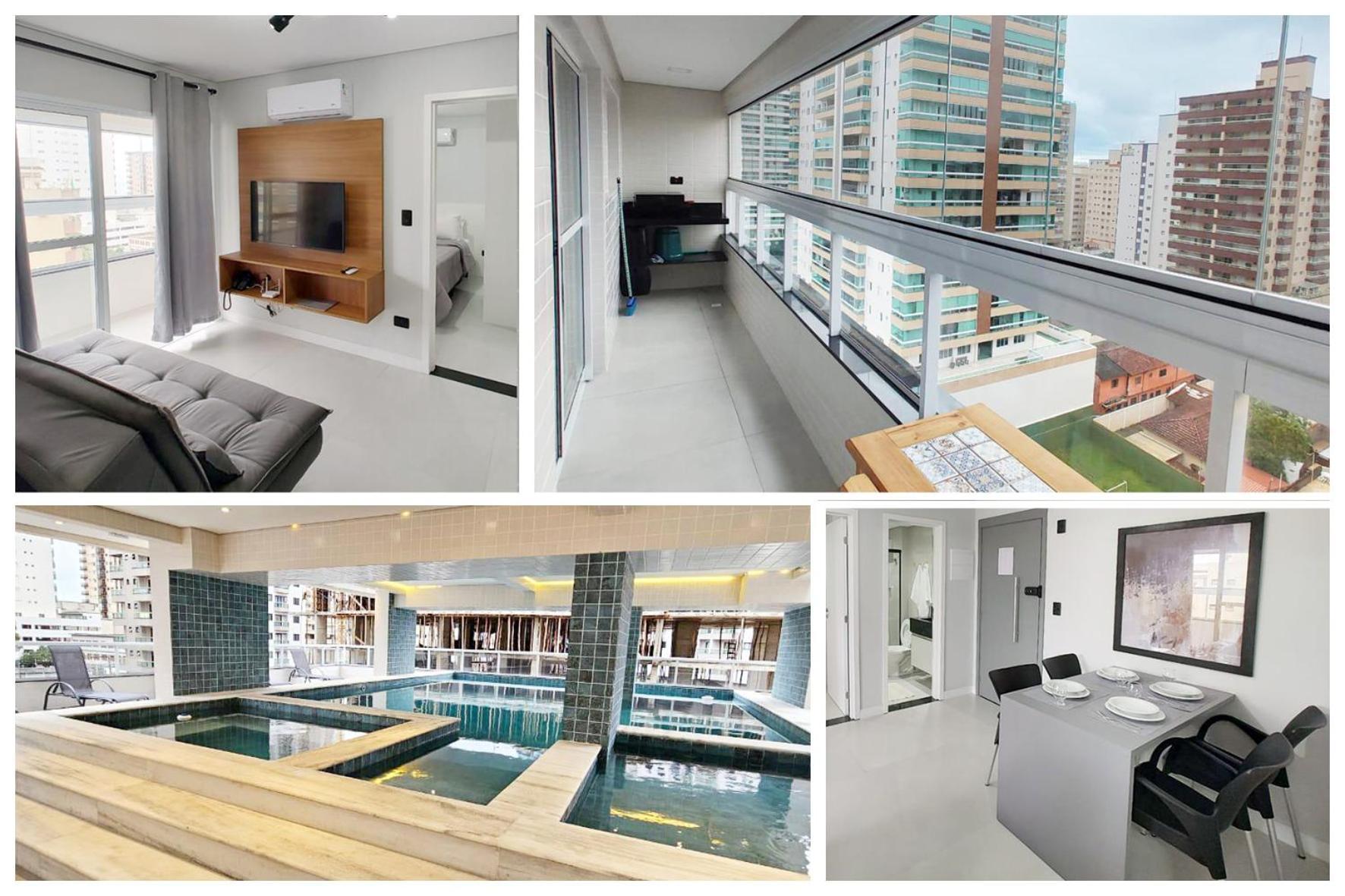 Apto Com Lazer Completo, Piscina, Ar, Mercadinho E Pet Friendly A 1 Min Da Praia Praia Grande (Santos) Ngoại thất bức ảnh